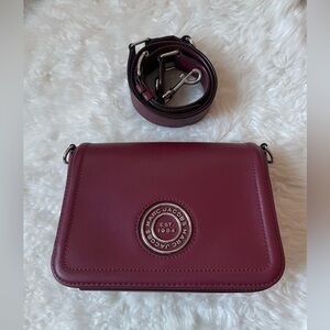 Marc Jacobs Wine Leather Crossbody Bag with guitar strap